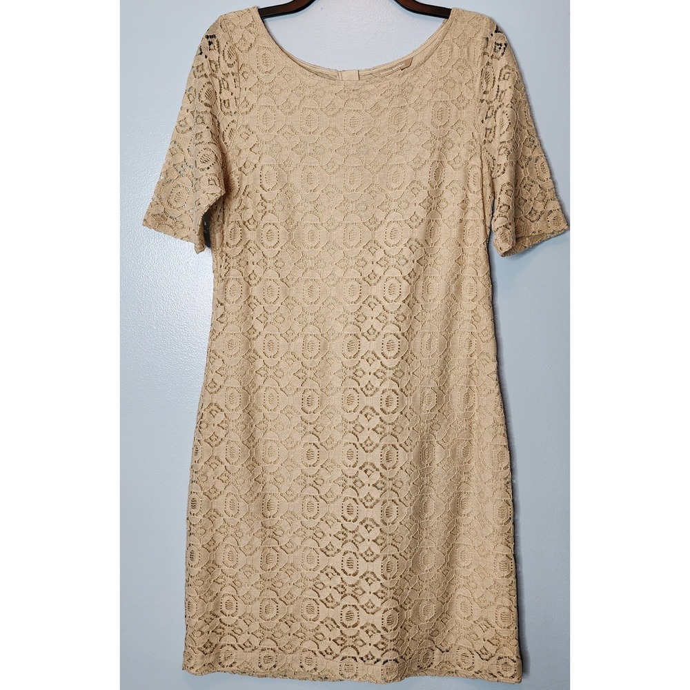 Banana Republic Lace Shift Dress Women 12 Beige NWT Short Sleeve EXC Floral